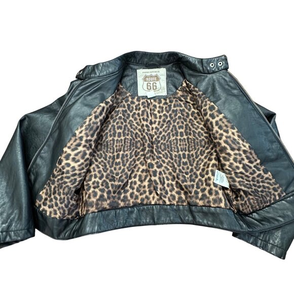 Route 66 Faux Leather Jacket Youth Small Black Zippers Biker Full Zip Lined - Picture 2 of 10